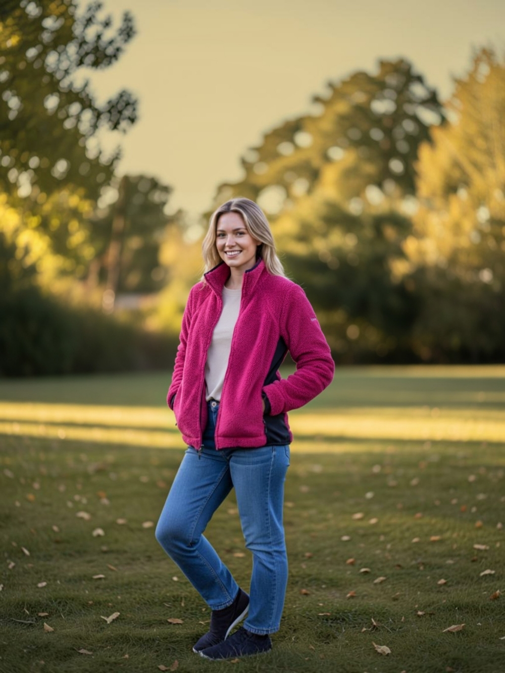 Women's Raspberry Teddy Jacket with Contrast Panels